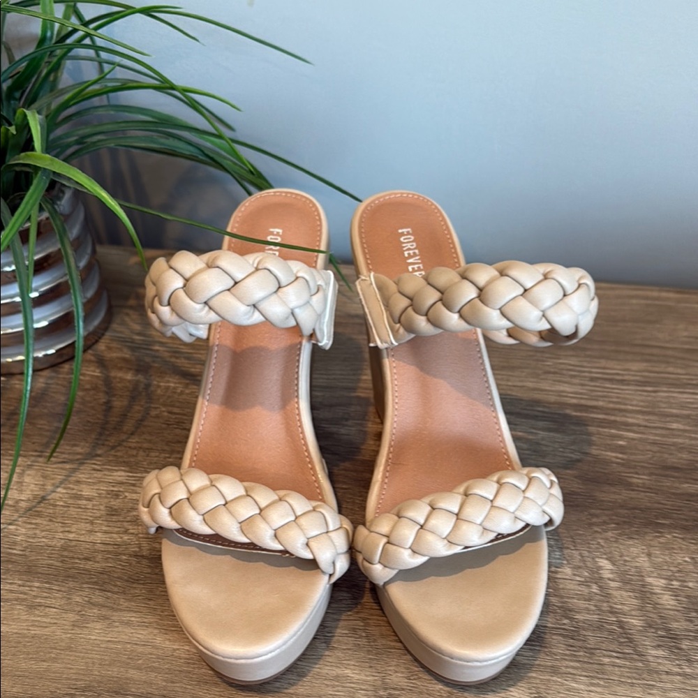 Forever 21 Cream Platform Shoes with Braided Design